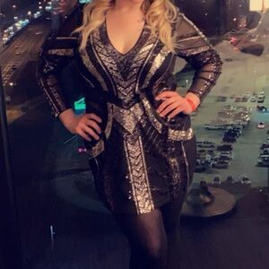 Express Black and Silver Sequin Mini Bodycon Dress